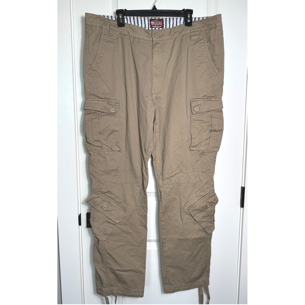 Matchstick Men's Cargo Pants‎ Tan Utility Outdoor Casual Trousers